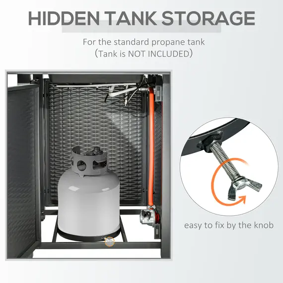 Buy Square Propane Gas Fire Pit Table, 40000 BTU Rattan Smokeless Firepit Patio Heater with Protective Cover, Lava Rocks and Lid, 71cm x 71cm x 62cm, Black, 5 image