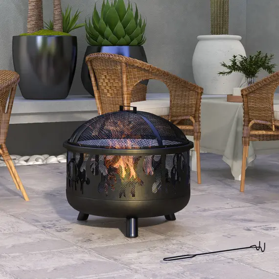Buy Steel Fire Pit BBQ, with Poker - Black, 2 image