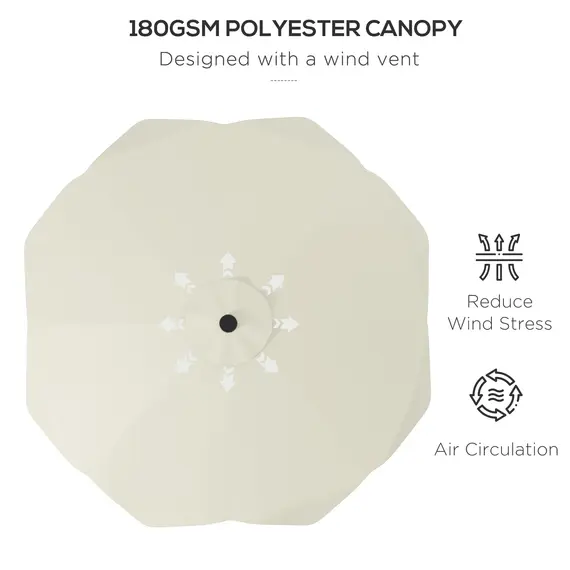 Buy Solar Patio Umbrella with LED and Tilt, Outdoor Market Table Umbrella Parasol with Crank, 3 x 3 (m), Cream White, 6 image