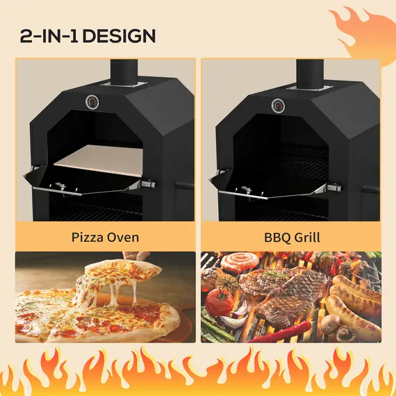 Buy Steel 3-Tier Outdoor Pizza Oven Charcoal BBQ Grill, Black, 4 image