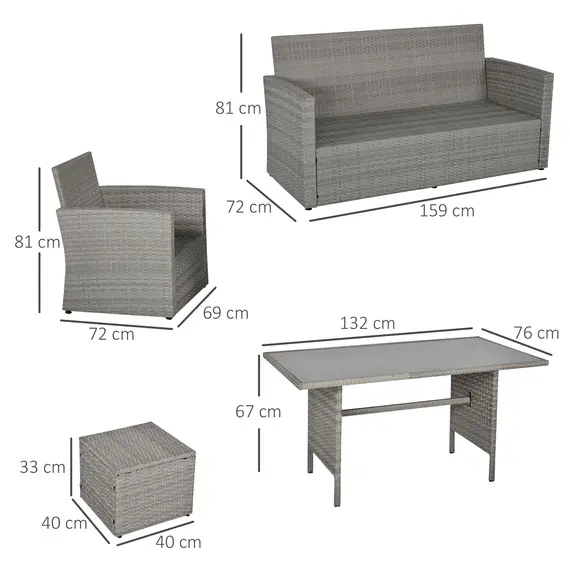 Buy Six-Piece Rattan Sofa Set, with Glass-Top Table - Mixed Grey, 3 image
