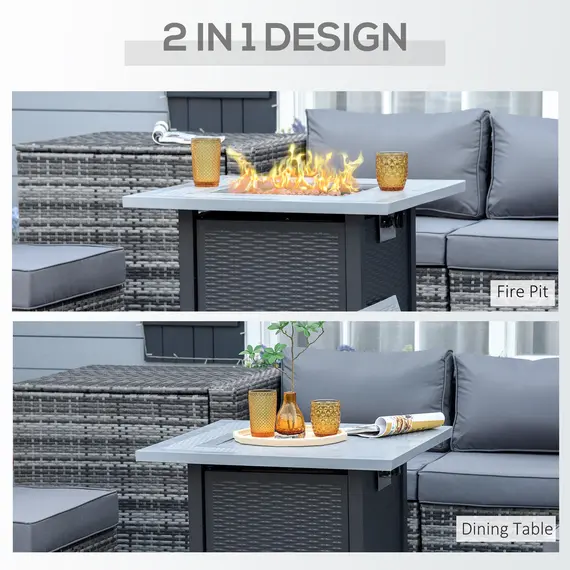 Buy Square Propane Gas Fire Pit Table, 40000 BTU Rattan Smokeless Firepit Patio Heater with Lava Rocks and Lid, 71cm x 71cm x 62cm, Black, 4 image