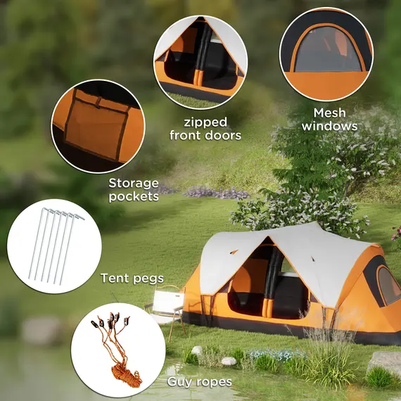 Buy Six-Man Tent, with Two Rooms, Small Rainfly and Accessories - Orange, 8 image
