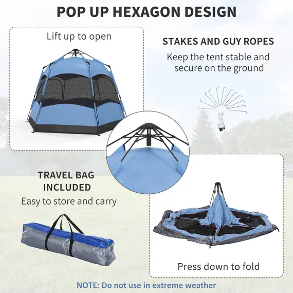 Buy Six Man Hexagon Camping Tent with Hang Hook and Carry Bag - Blue and Black, 5 image