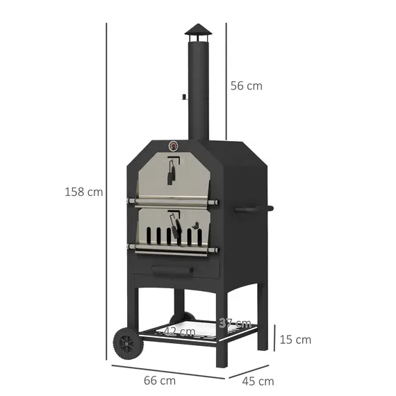 Buy Steel 3-Tier Outdoor Pizza Oven Charcoal BBQ Grill, Black, 3 image