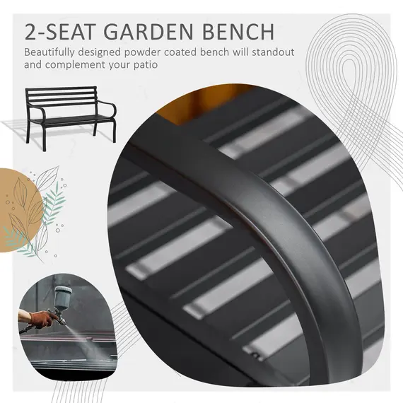 Buy Stylish 2 Seater Metal Garden Porch Chair Bench Stable Patio Outdoor Park Metal Bench - Black, 4 image