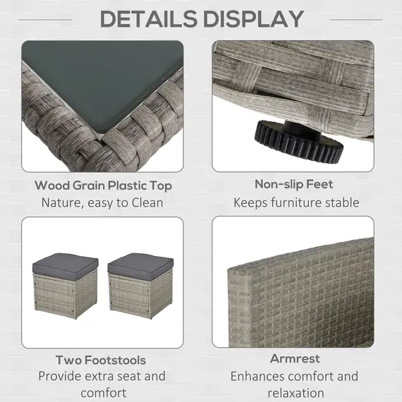 Buy Six-Piece Rattan Sofa Set, with Glass-Top Table - Mixed Grey, 6 image
