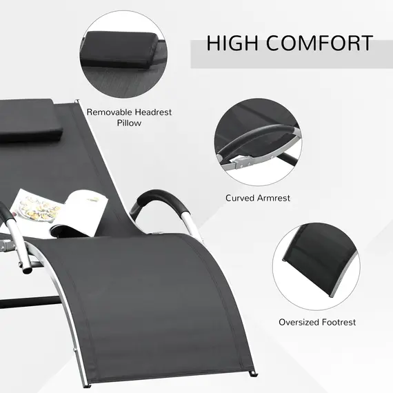 Buy Sun Lounger Reclining Chair Portable Armchair with Pillow for Garden Patio Outside Aluminium Frame, Black, 7 image