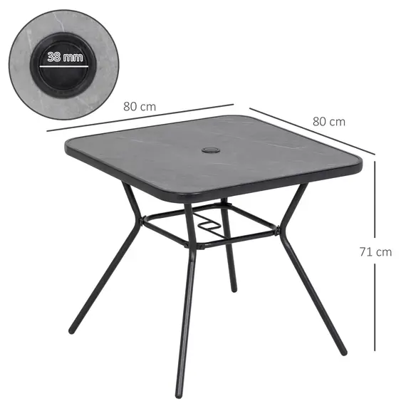 Buy Square Outdoor Table, Patio Bistro Coffee Table with Faux-marbled Top and 42mm Umbrella Hole for Garden, 3 image