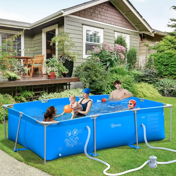 Buy Steel Frame Pool with Filter Pump, Filter Cartridge, Reinforced Sidewalls Rust Resistant Above Ground Swimming Pool 292 x 190 x 75cm, Blue, 2 image