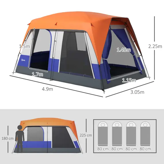 Buy Six-Man Camping Tent, with Small Rainfly and Accessories - Orange, 3 image