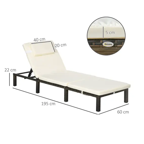 Buy Set of Two Reclining Rattan Sun Loungers, with Cushions - Brown/Cream, 3 image