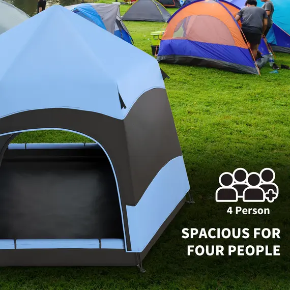 Buy Six Man Hexagon Camping Tent with Hang Hook and Carry Bag - Blue and Black, 4 image