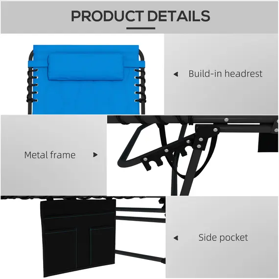 Buy Set of Two Sun Loungers, with Five-Position Reclining Backs - Blue, 5 image