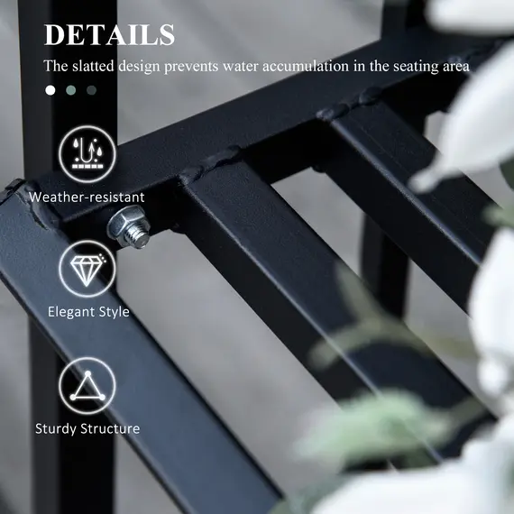 Buy Steel Frame Outdoor Garden Arch w/ 2-Seater Bench Black, 6 image