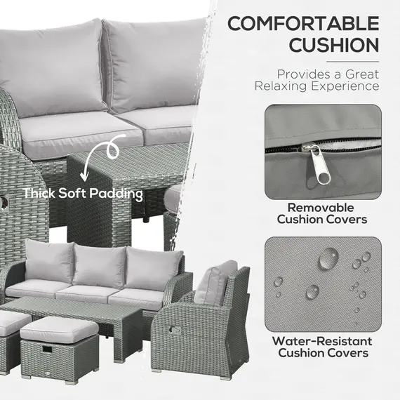 Buy Six-piece Outdoor Rattan Dining Set, Outdoor Sofa Set with Reclining Armchairs and Mental Frame, Grey, 8 image