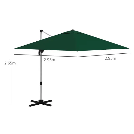 Buy Square Cantilever Garden Parasol, with Five-Position Canopy - Green, 3 image