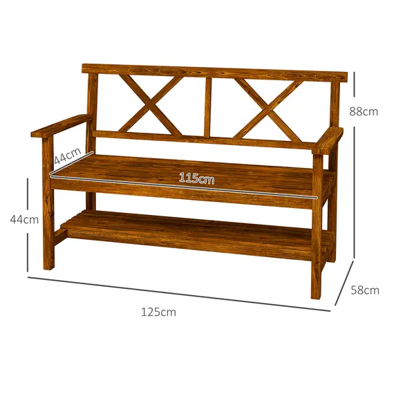 Buy Two-Seater Fir Wood Bench, with Bottom Shelf - Natural, 3 image