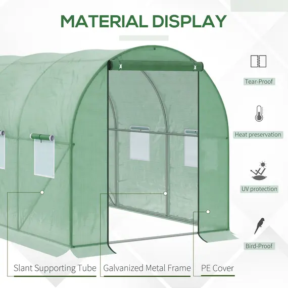 Buy Walk-in Polytunnel Greenhouse, Outdoor Garden Tunnel Greenhouse Tent with Zipped Roll-Up Door and 6 Mesh Windows, 3 x 2M, 5 image