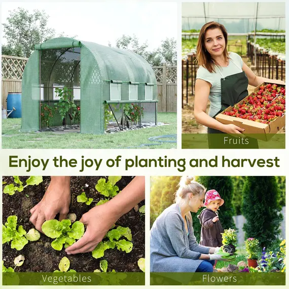 Buy Walk-in Polytunnel Greenhouse Green House with Roll-up Sidewalls, UV-resistant PE Cover, 3 x 2 x 2m, Green, 7 image