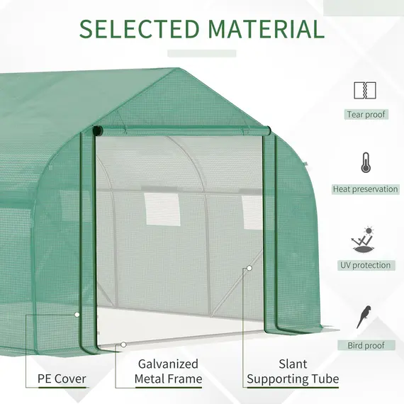 Buy Walk-in Polytunnel Garden Greenhouse, Outdoor Mesh Door Greenhouse with PE Cover and 6 Windows, 3.5 x 3 x 2m, Green, 4 image