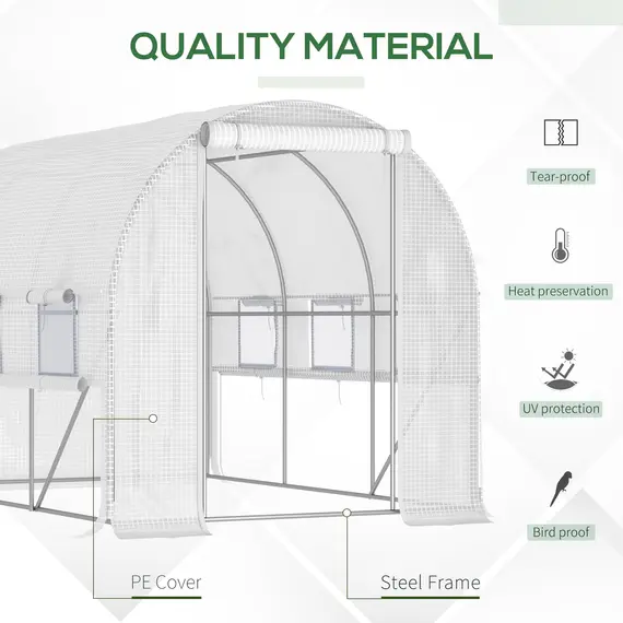 Buy Walk-in Polytunnel Greenhouse Green House with Roll-up Sidewalls, UV-resistant PE Cover, 3 x 2 x 2m, White, 5 image