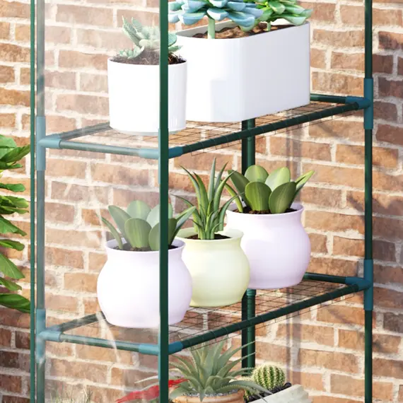 Buy Walk in Greenhouse with 4-Tier 8 Shelves, Green House with Hemmed Cover, Roll-up Zipped Door, Steel Frame, 143 x 73 x 195cm, 9 image