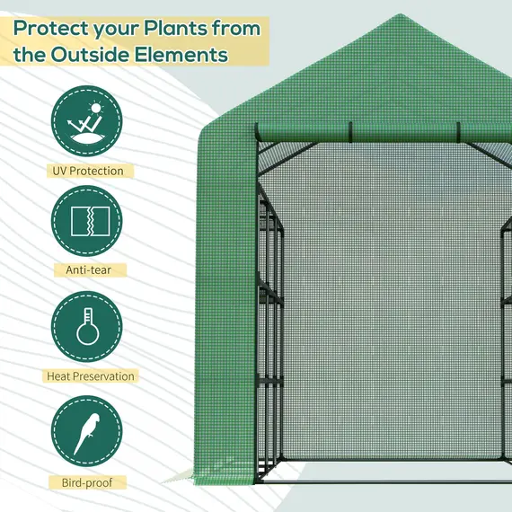 Buy Walk-in Greenhouse with 4 Tier 24 Shelves, Portable Grow House with Roll-up Zipped Door, 244 x 180 x 210cm, Green, 4 image