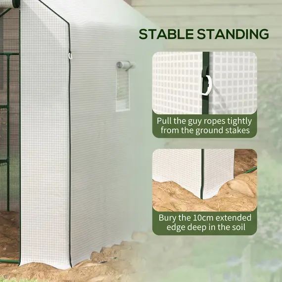 Buy Walk-in Greenhouse with 3 Tier 12 Shelves, Small Greenhouse with Reinforced PE Cover, Garden Plant Growhouse with Roll-up Door and Three Mesh Windows, 140 x 213 x 190 cm, White, 7 image