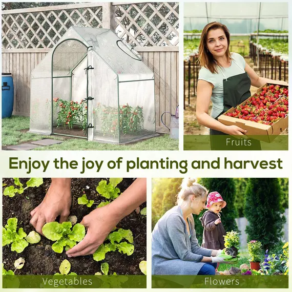 Buy Walk-In Greenhouse with Window Roll-Up Door, Portable Garden Grow House with Steel Frame for Vegetable Plant Herb, 180 x 100 x 168cm, White, 7 image
