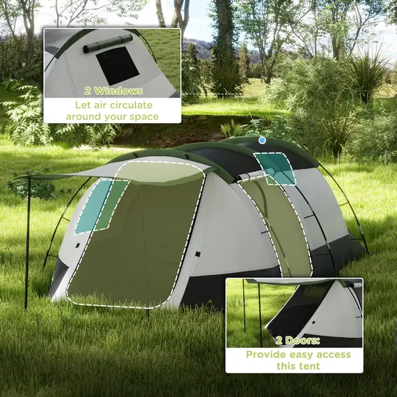 Buy Three-Man Camping Tent, with Two Rooms and Porch - Green, 5 image