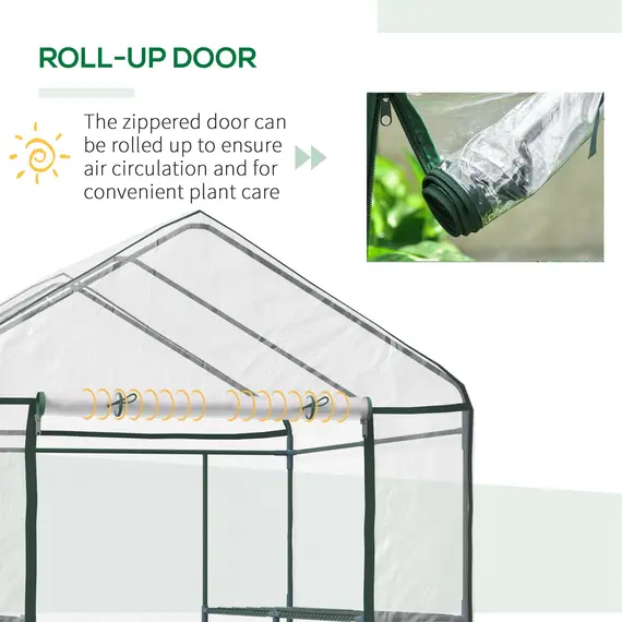 Buy Walk in Greenhouse with 3-Tier 8 Shelves, Green House with Hemmed Cover, Roll-up Zipped Door, Steel Frame, 143 x 143 x 195cm, 6 image