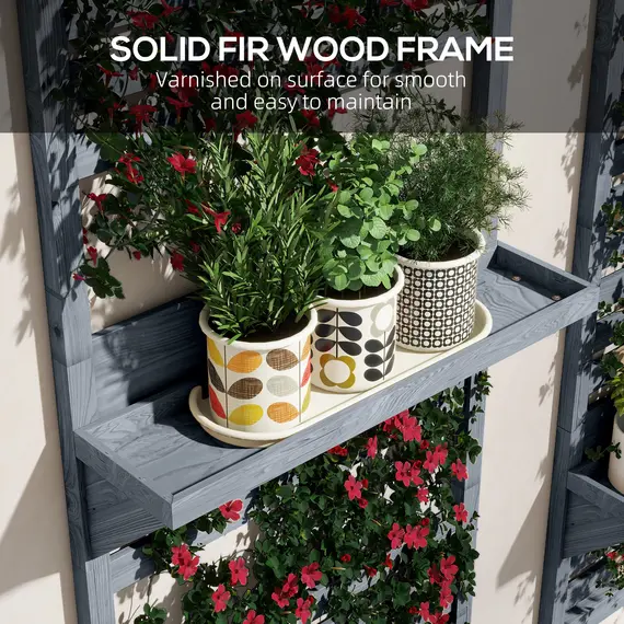 Buy Wall Mounted Plant Stands Set of 2, Fir Wood Flower Stand with Shelves and Slatted Trellis for Patio, Balcony, Porch, 7 image