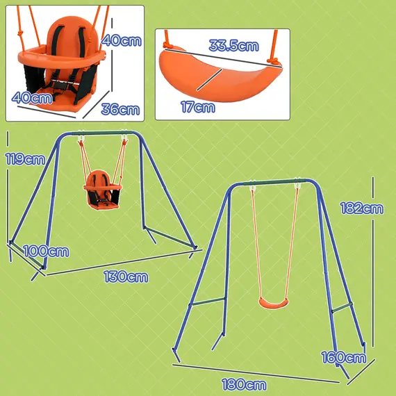 Buy Two-In-One Toddler Garden Swing, with Comfortable Seat, Safety Belt - Orange and Blue, 3 image