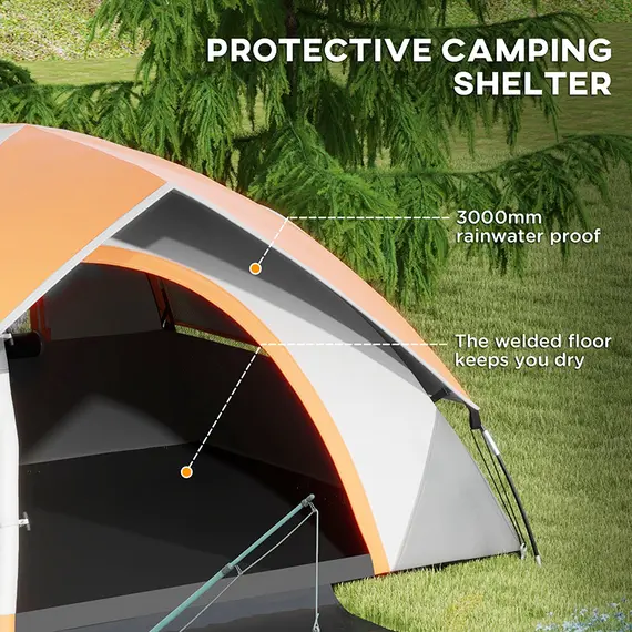 Buy Two Man Single Room Dome Tent, with Accessories - Orange/Grey, 4 image