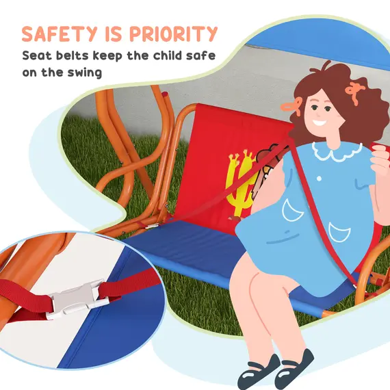 Buy Two Seater Kids Garden Swing, Cowboy Themed kids Swing Chair with Adjustable Canopy, Safety Belts for Outdoor Use, 7 image