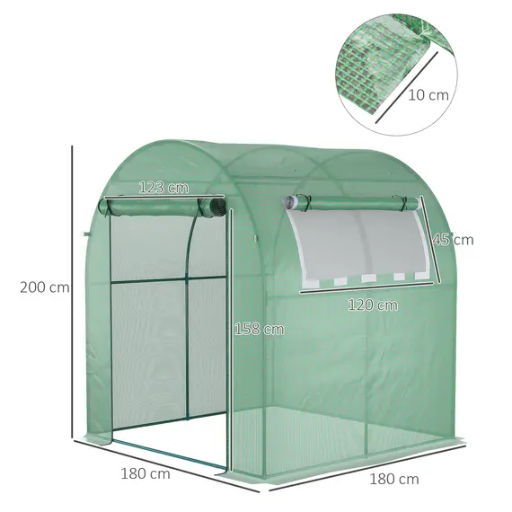 Buy Walk in Polytunnel Greenhouse, Green House for Garden with Roll-up Window and Door, 1.8 x 1.8 x 2 m, Green, 3 image