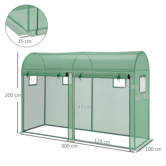 Buy Walk-in Greenhouse, Tomato Greenhouse with Double Doors & 4 Windows, Garden Plant Growth Green House with PE Cover, Steel Frame, Green, 3 x 1 x 2 m, 3 image