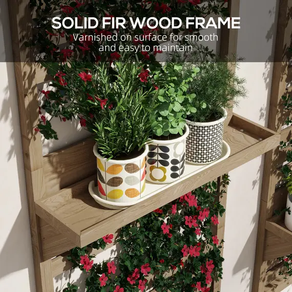Buy Wall Mounted Plant Stands Set of 2, Fir Wood Flower Stand with Shelves and Slatted Trellis for Patio, Balcony, Porch, 7 image