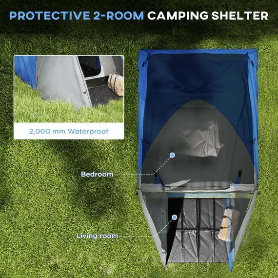 Buy Two-Man Dome Tent, with Front Porch and Accessories - Blue/Grey, 4 image