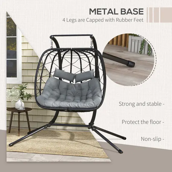 Buy Two-Seater Steel Frame Hanging Egg Chair - Black, 5 image
