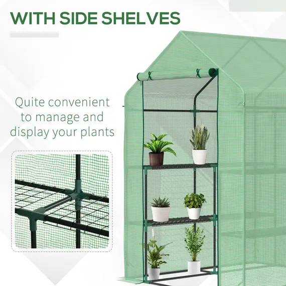 Buy Walk in Greenhouse with Shelves Steeple Green House for Garden Grow House Removable Cover 143x138x190cm, Green, 6 image