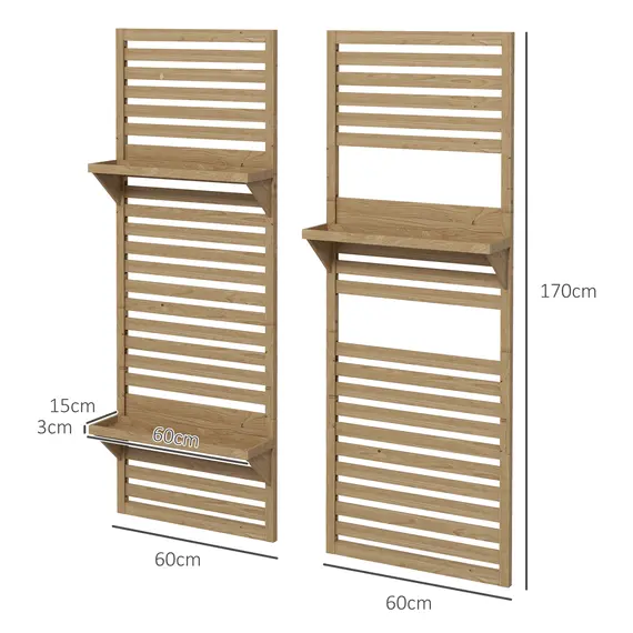 Buy Wall Mounted Plant Stands Set of 2, Fir Wood Flower Stand with Shelves and Slatted Trellis for Patio, Balcony, Porch, 3 image