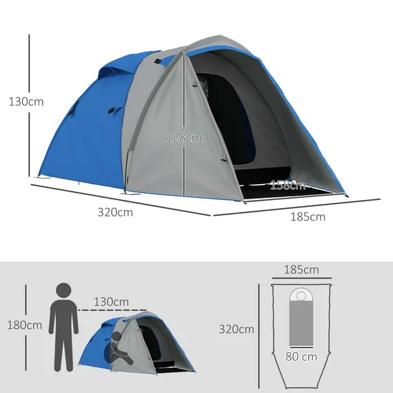 Buy Two-Man Dome Tent, with Front Porch and Accessories - Blue/Grey, 3 image