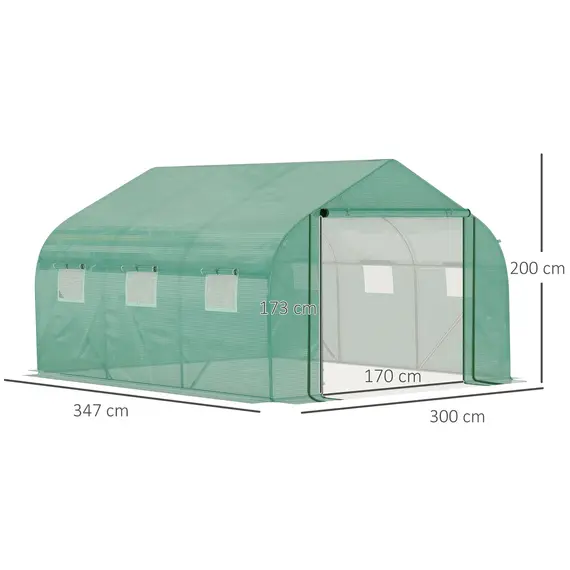 Buy Walk-in Polytunnel Garden Greenhouse, Outdoor Mesh Door Greenhouse with PE Cover and 6 Windows, 3.5 x 3 x 2m, Green, 3 image