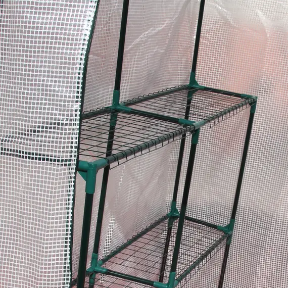 Buy Walk In Greenhouse with 2 Tier Shelf, Portable Gardening Plant Grow House Tomato Greenhouse with Roll up Zip Panel Door, Reinforced PE Cover, 143 x 143 x 195cm, Green, 8 image