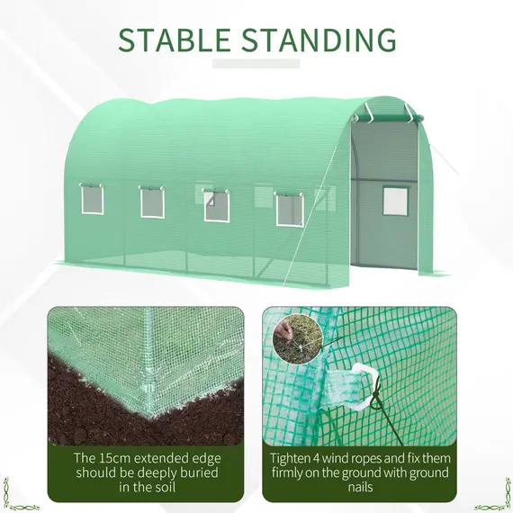 Buy Walk-in Polytunnel Greenhouse, Outdoor Garden Tunnel Greenhouse Tent with Zipped Roll-Up Door and 8 Mesh Windows, 4 x 2M, 5 image