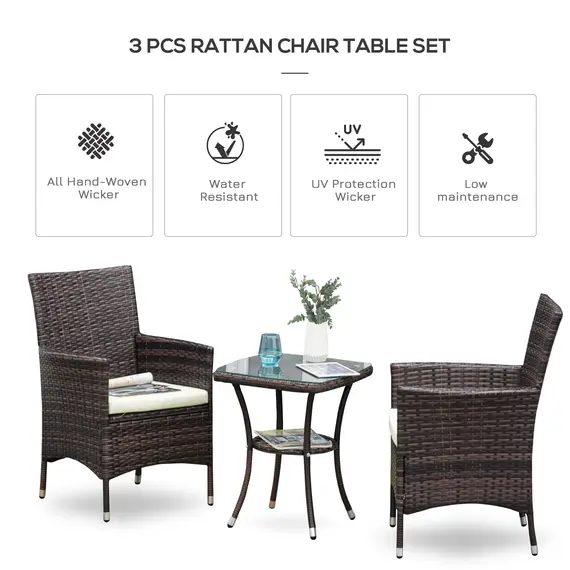 Buy Three-Piece Rattan Chair Set, with Cushions - Brown, 4 image
