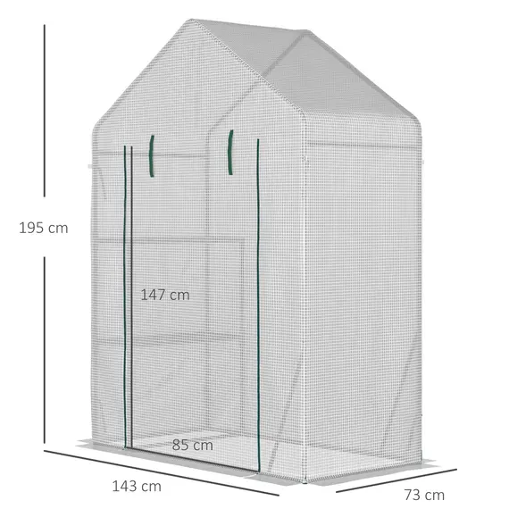 Buy Walk In Greenhouse with 2 Tier Shelf, Portable Gardening Plant Grow House Tomato Greenhouse with Roll up Zip Panel Door, Reinforced PE Cover, 143 x 73 x 195cm, Green, 3 image