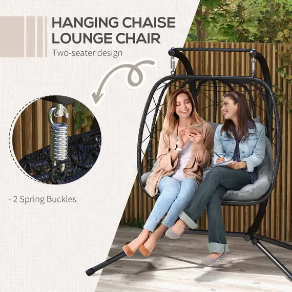 Buy Two-Seater Steel Frame Hanging Egg Chair - Black, 4 image
